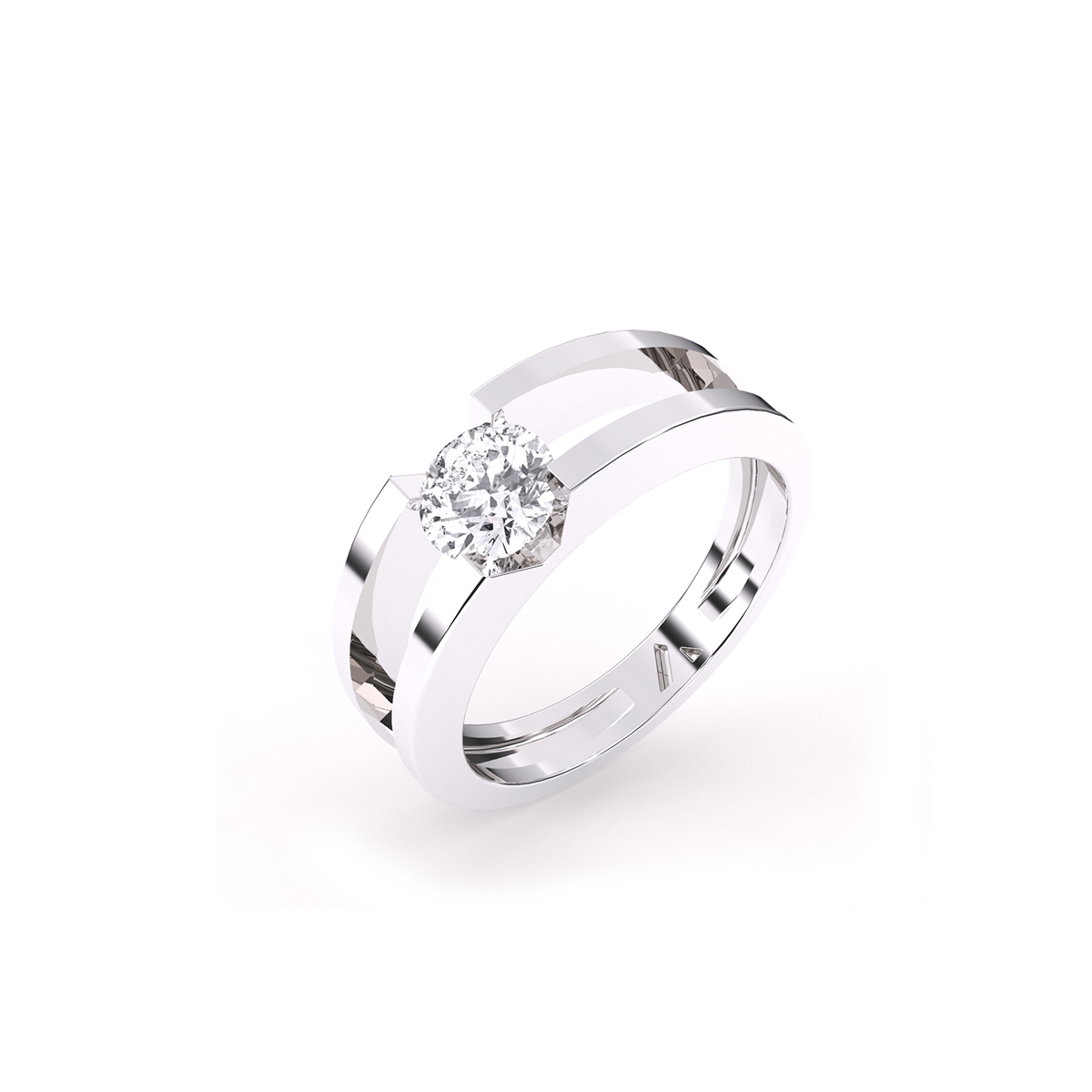 Trendy Round Solitaire Double Band Ring